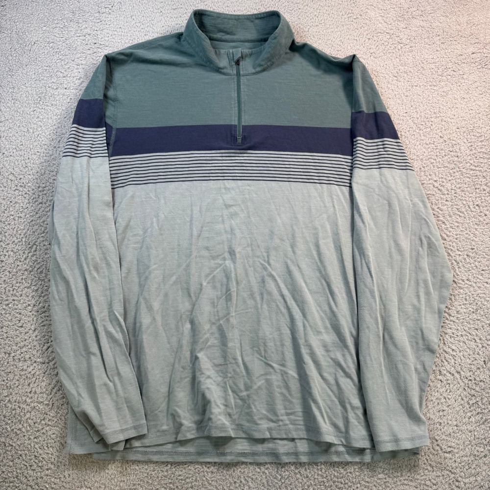 Marine Layer The Air Quarter Zip Mens 2XL Green Blue Striped Pullover Sweater